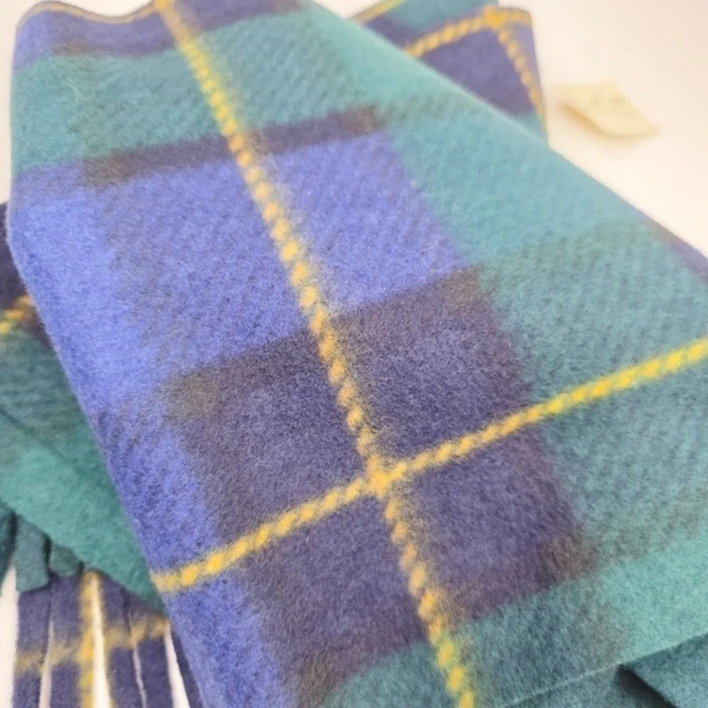 Maggie Lawrence Plaid Fringe Scarf in Blue and Green Fleece